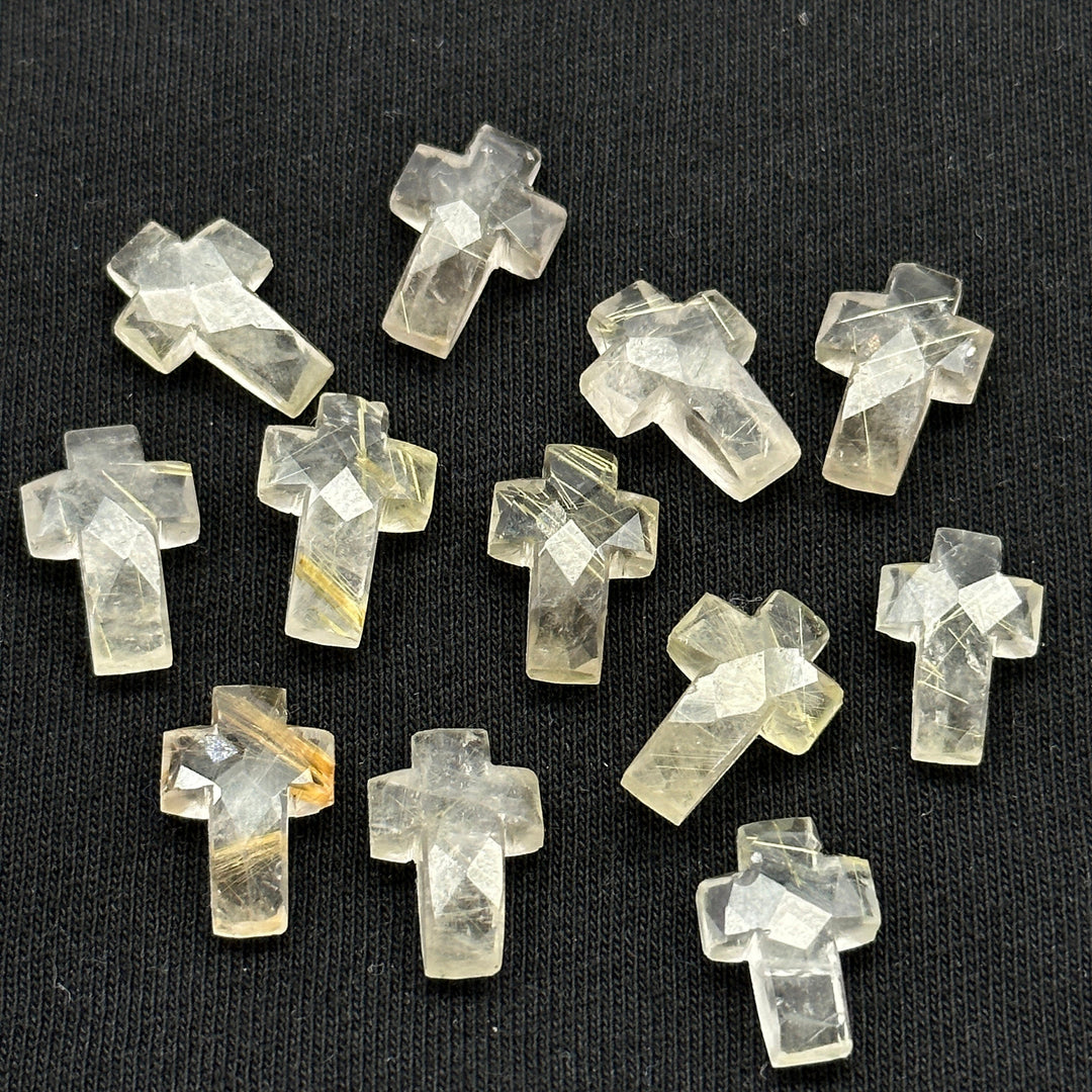 Natural Golden Rutile Cross Shape Beads ~ Rutile Carvigs Gemstone Beads ~ Faceted Golden Rutile Beads ~ 15 MM Cross Charm Beads ~ Holy Cross