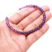 Pretty Amethyst Round Beads Bracelet, Purple Amethyst Beads Bracelet, February Birthstone Gift For Her, 925 Silver Bracelet For Her 4-4.5 MM