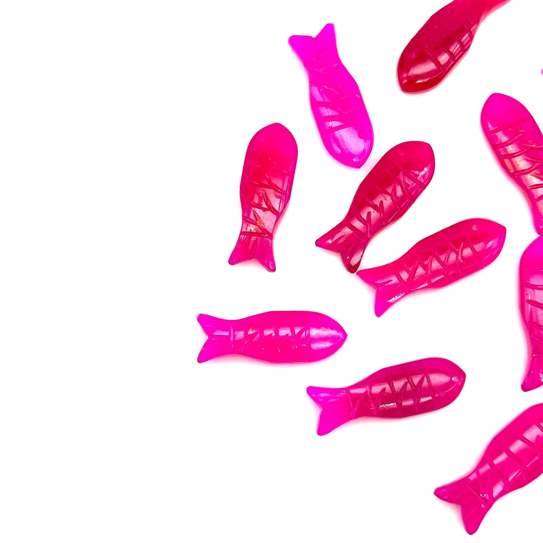 Dazzling Hot Pink Chalcedony Fish Carving Beads, Handmade Fish Shape Carved Gemstone, Jewelry Making Gemstones, 30X10 MM Loose Gemstone Fish