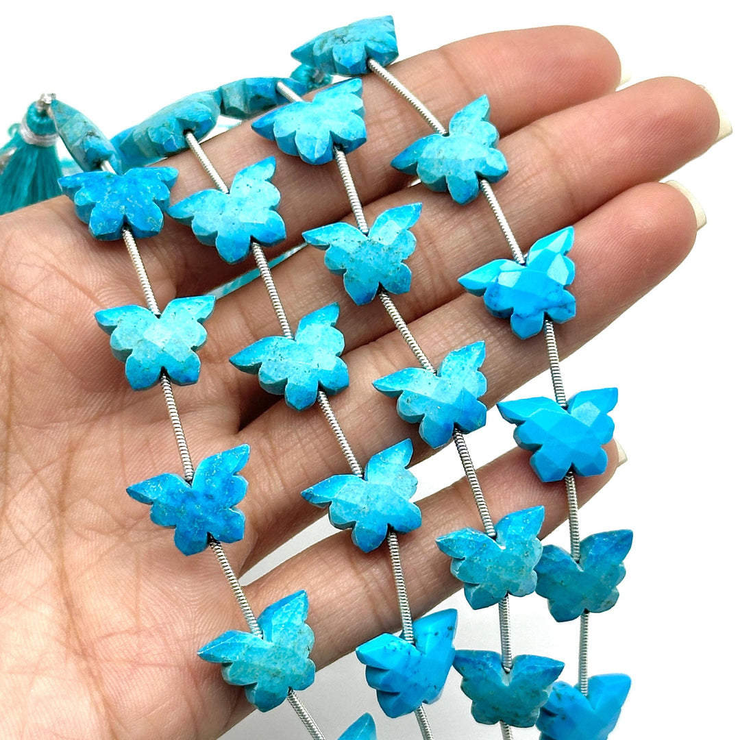 Blue Turquoise Butterfly Beads, AAA Turquoise Faceted Butterfly Gemstone Briolette's, Blue Butterfly Charms For Jewelry 14x10 MM