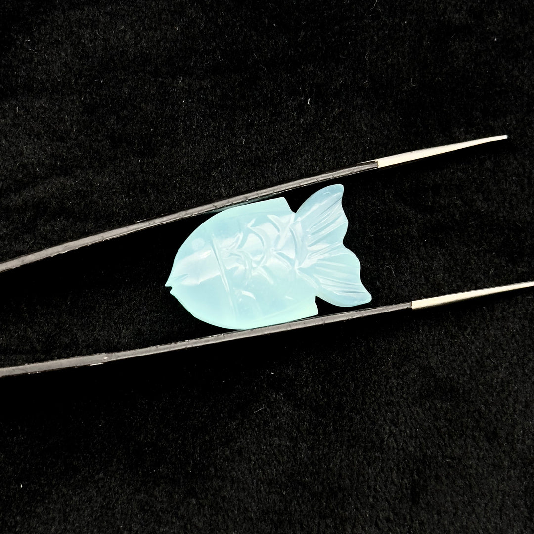 Carved Aqua Chalcedony Fish Gemstone, Natural Aqua Chalcedony Fish, 15X24 MM, Feminine Energy Fish Charm Sky Blue Crystal, Both Side Carved