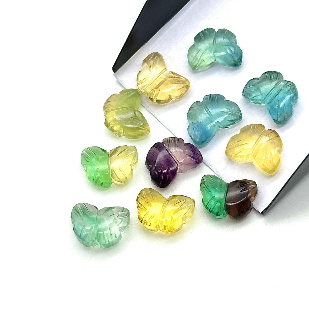 Cute Rainbow Fluorite Butterfly Shape Beads, Hand Carved Multi Fluorite Butterfly Briolettes, Gemstone Charms for Jewelry Making, 13 MM