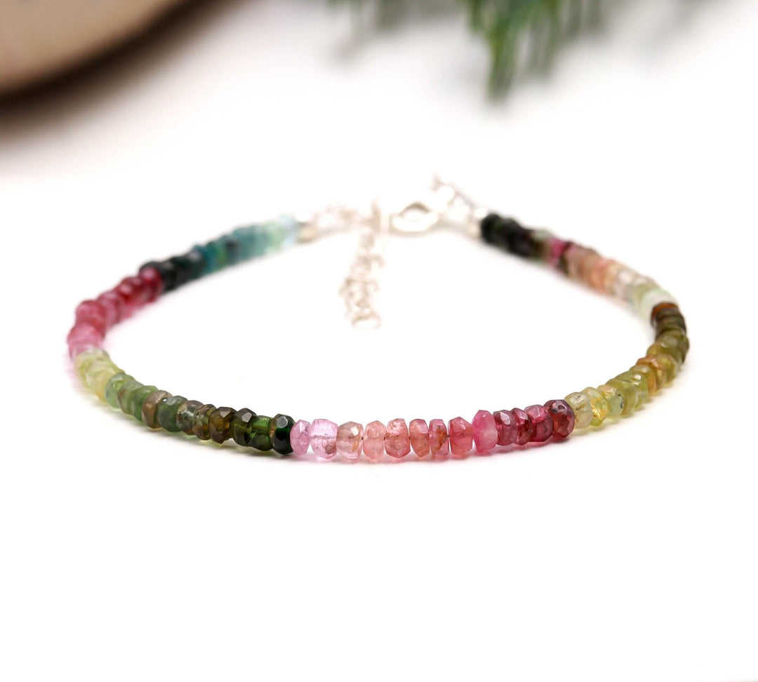 Multi Tourmaline Beads Bracelet, Natural Tourmaline Handmade Bracelet, Watermelon Tourmaline Bracelet For Her, 4 MM Beads, Gift for Women's