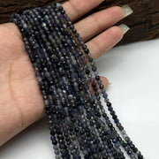 Faceted Iolite Beads: 4mm Round Blue Gemstone Strand, 13 Inch