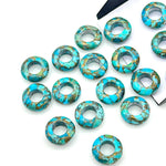 Load image into Gallery viewer, Amazing Copper Turquoise Donut Shape Gemstones, Turquoise Donut Carving, Healing Gemstone Beads, 12 mm Blue Turquoise Donut Smooth Beads