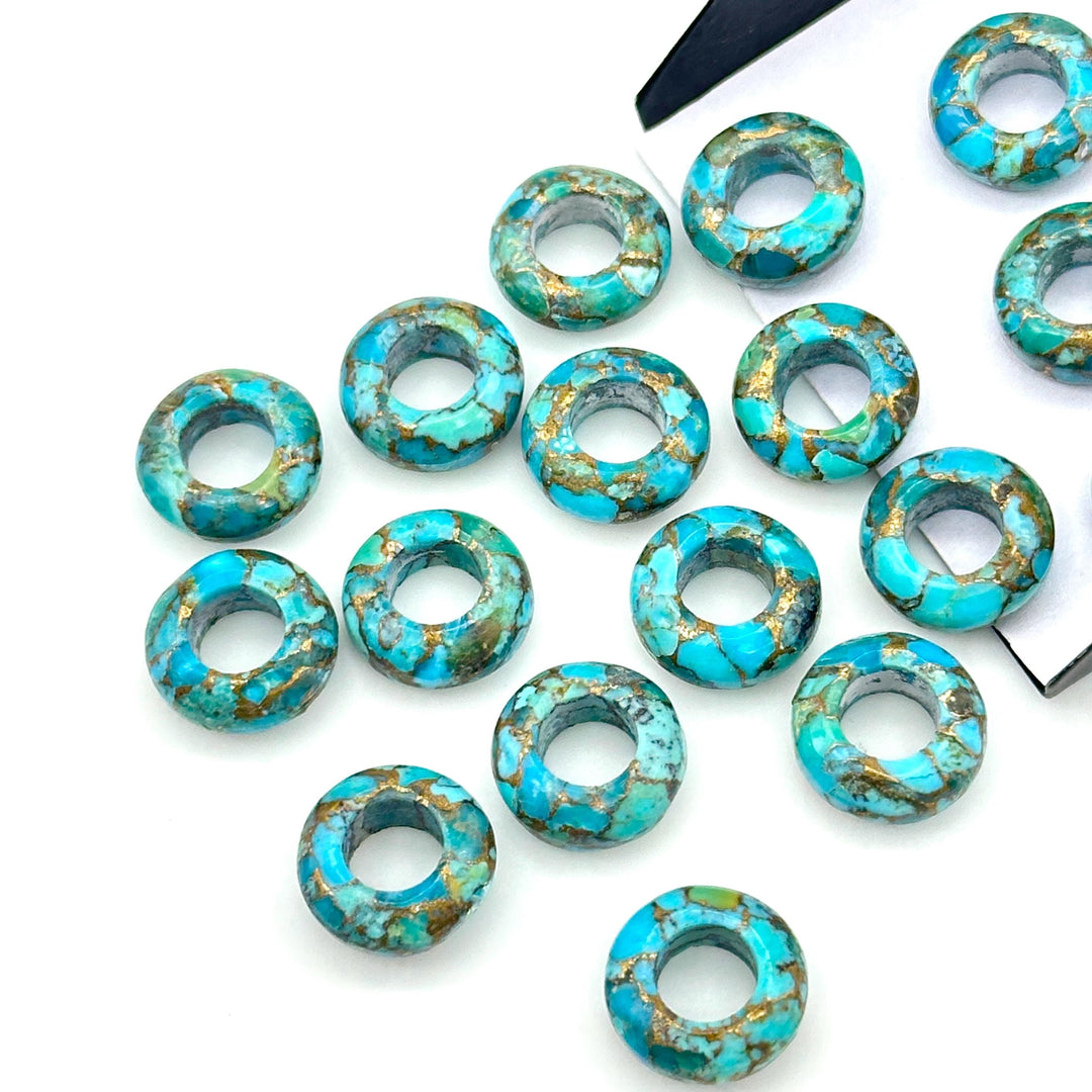 Amazing Copper Turquoise Donut Shape Gemstones, Turquoise Donut Carving, Healing Gemstone Beads, 12 mm Blue Turquoise Donut Smooth Beads