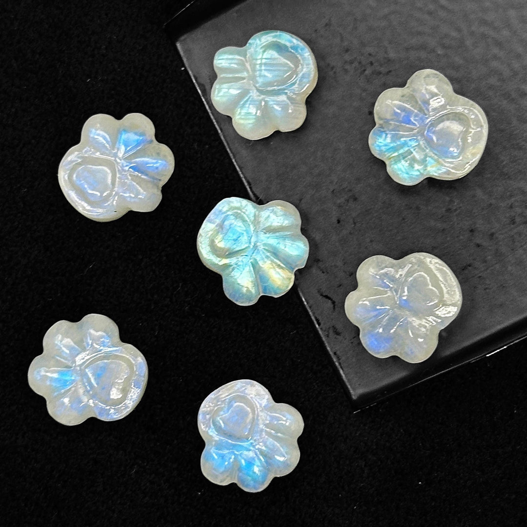 Tiny Rainbow Moonstone Dog Paw, AAA+ Gemstone Paw Carving, 13 MM Paw Charm, Flashy Dog Paws for Jewelry & Craft Making Gift For Animal Lover