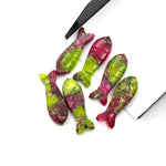 Load image into Gallery viewer, Carved Copper Turquoise Fish Charm: Neon Green &amp; Hot Pink Briolette (25mm