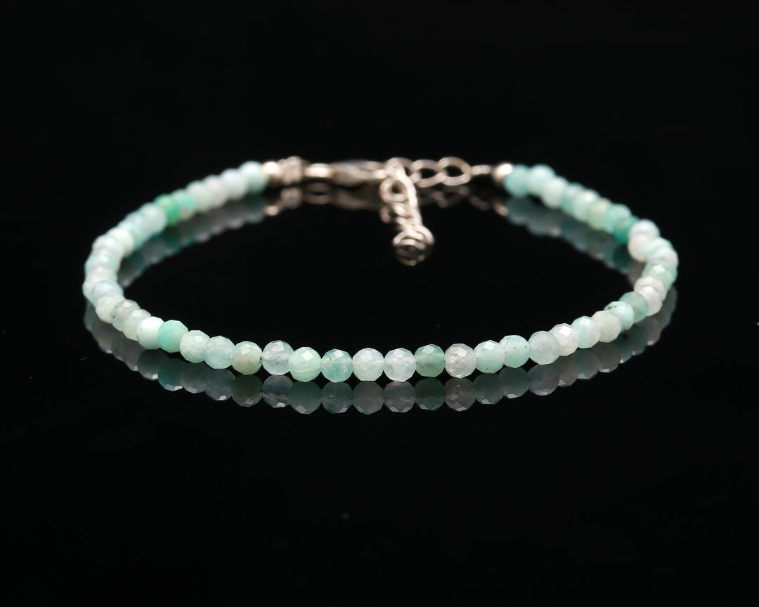 Natural Amazonite Beaded Bracelet, Amazonite Faceted Round Beads Bracelet, Gift For Her, 3 MM Beads Bracelet, 925 Silver Bracelet For Her