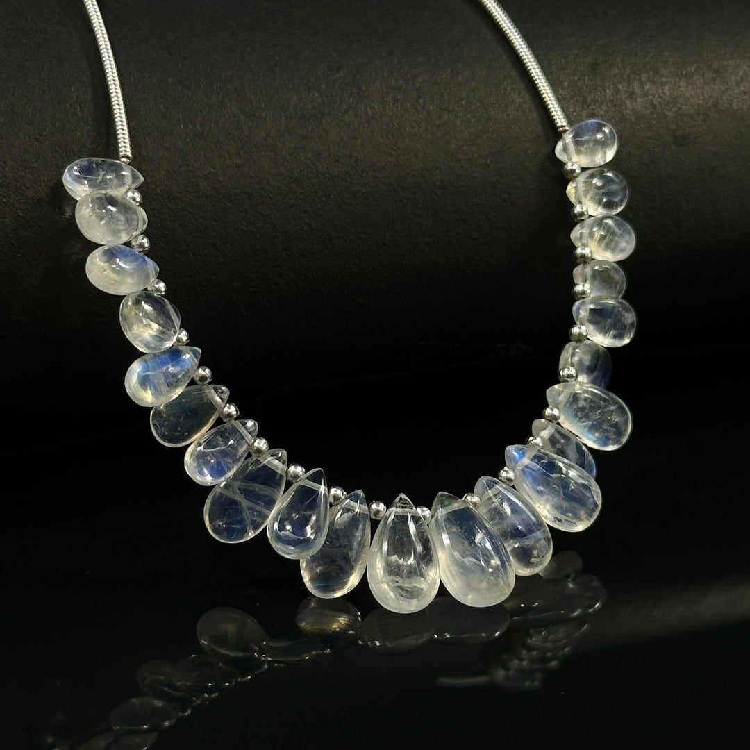 AAA Quality Flashy Rainbow Moonstone Smooth Pear Beads, 4 inch strand, Natural Blue Flash Rainbow Moonstone Pear Beads, 4X6 - 8X10 MM