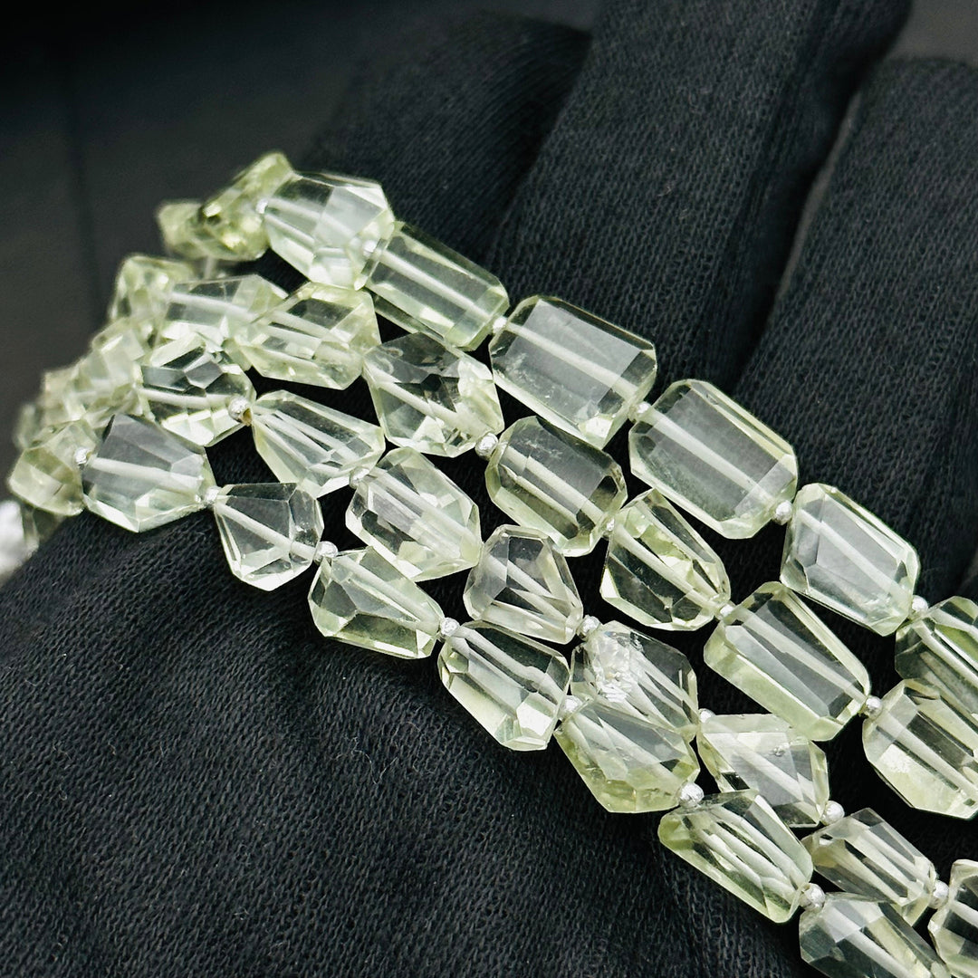 Natural Green Amethyst Faceted Tumble Gemstone Beads ~ 6X8-7X9 MM Green Amethyst Nuggets Shape Beads ~ 8" Strand Fancy Beads ~ Rare Findings