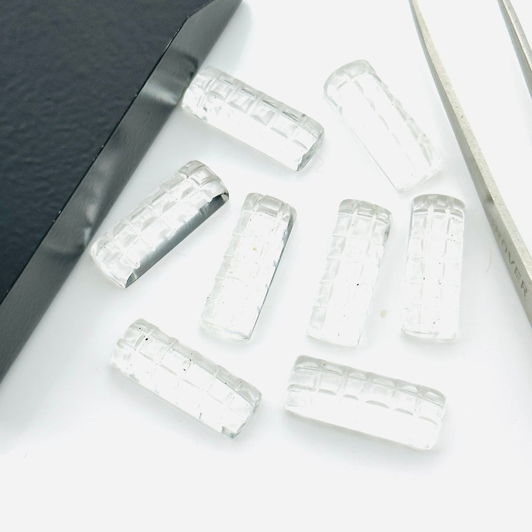 2,3,4,5 pcs set 100% Natural crystal quartz back side intersection carved buggets Shape Gemstone, Gemstone forJewlery,20X7 mm (Approx)