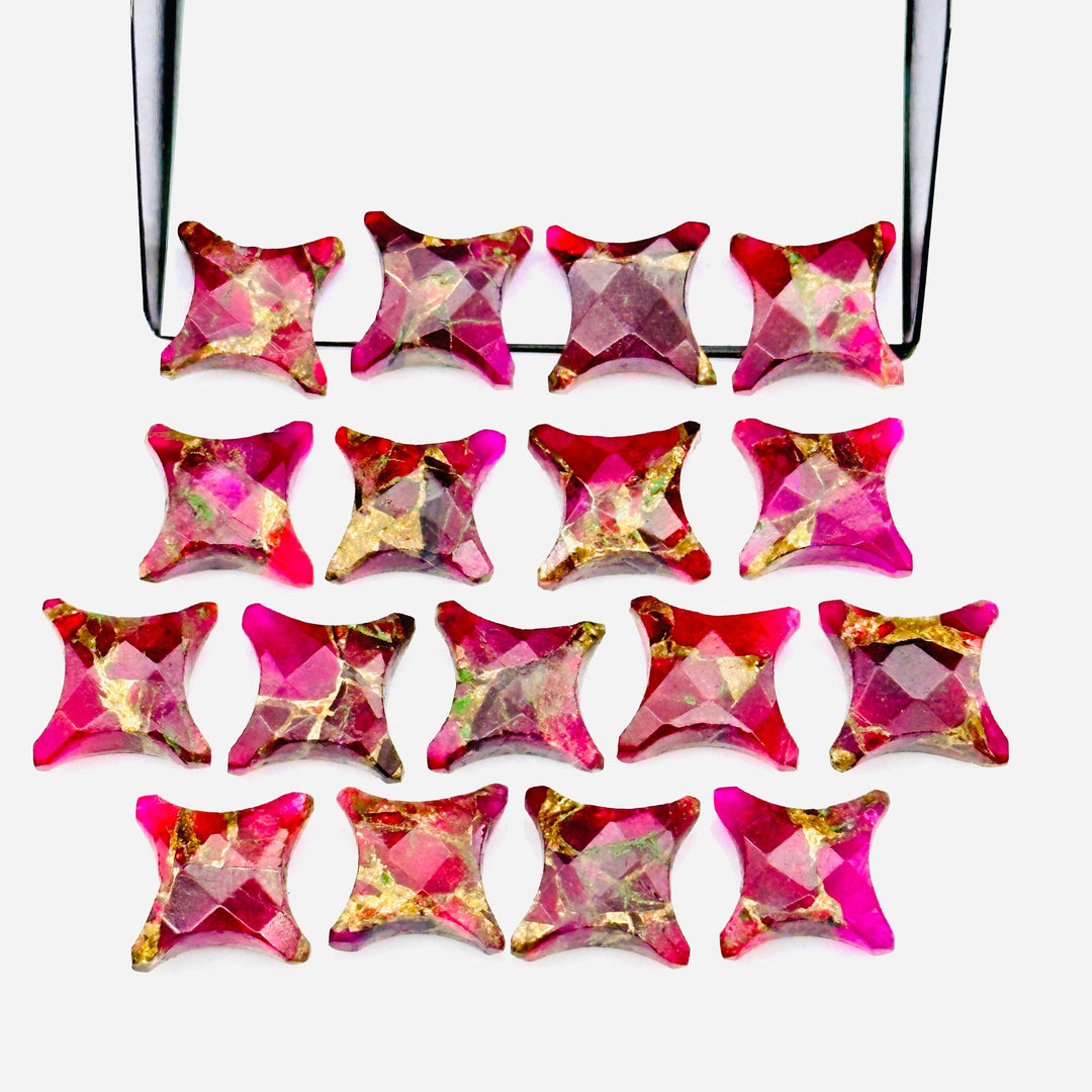 Hot Pink Mohave Turquoise Ninja Star Shape Beads, Carving Beads, Copper Hot Pink Turquoise Gemstones, 11X15 MM Jewelry Making Charms Beads
