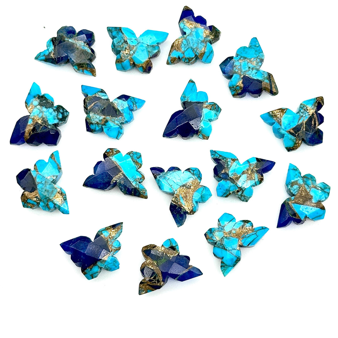 Beautiful Mohave Copper Turquoise Butterfly Shape Beads, Sky Blue & Dark Blue Faceted Butterfly Gemstone, Blue Turquoise Carvings 14x10 MM