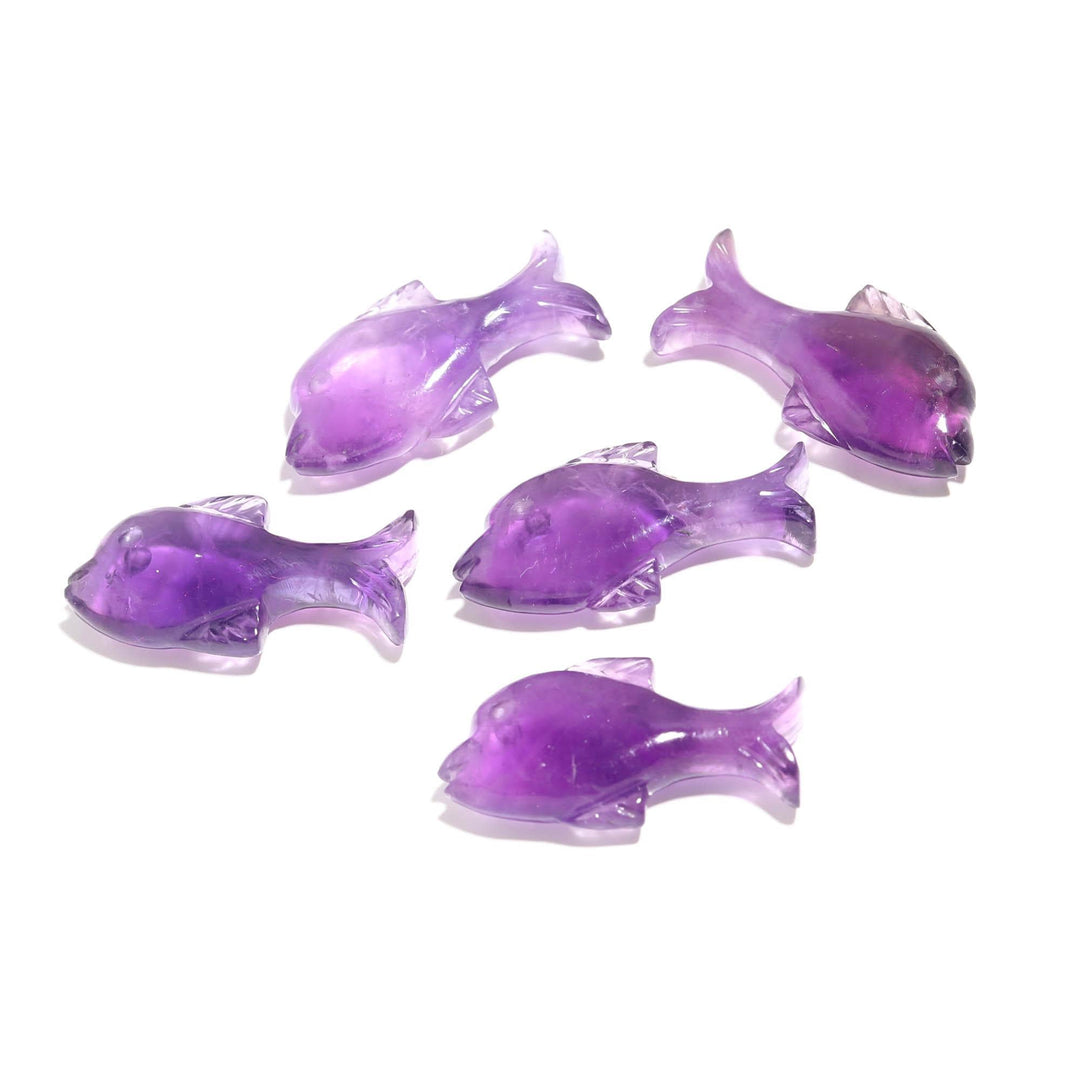 Genuine Amethyst Dolphin Shape Carvings, Purple Amethyst Fish Shape Beads, Jewelry Making Fish Charms, 28 MM