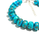 Load image into Gallery viewer, Blue Copper Turquoise Beaded Bracelet, Smooth Carved Turquoise Rondelle Beads Bracelet, Bohemian Beads, Gift for Her, Everyday Jewelry