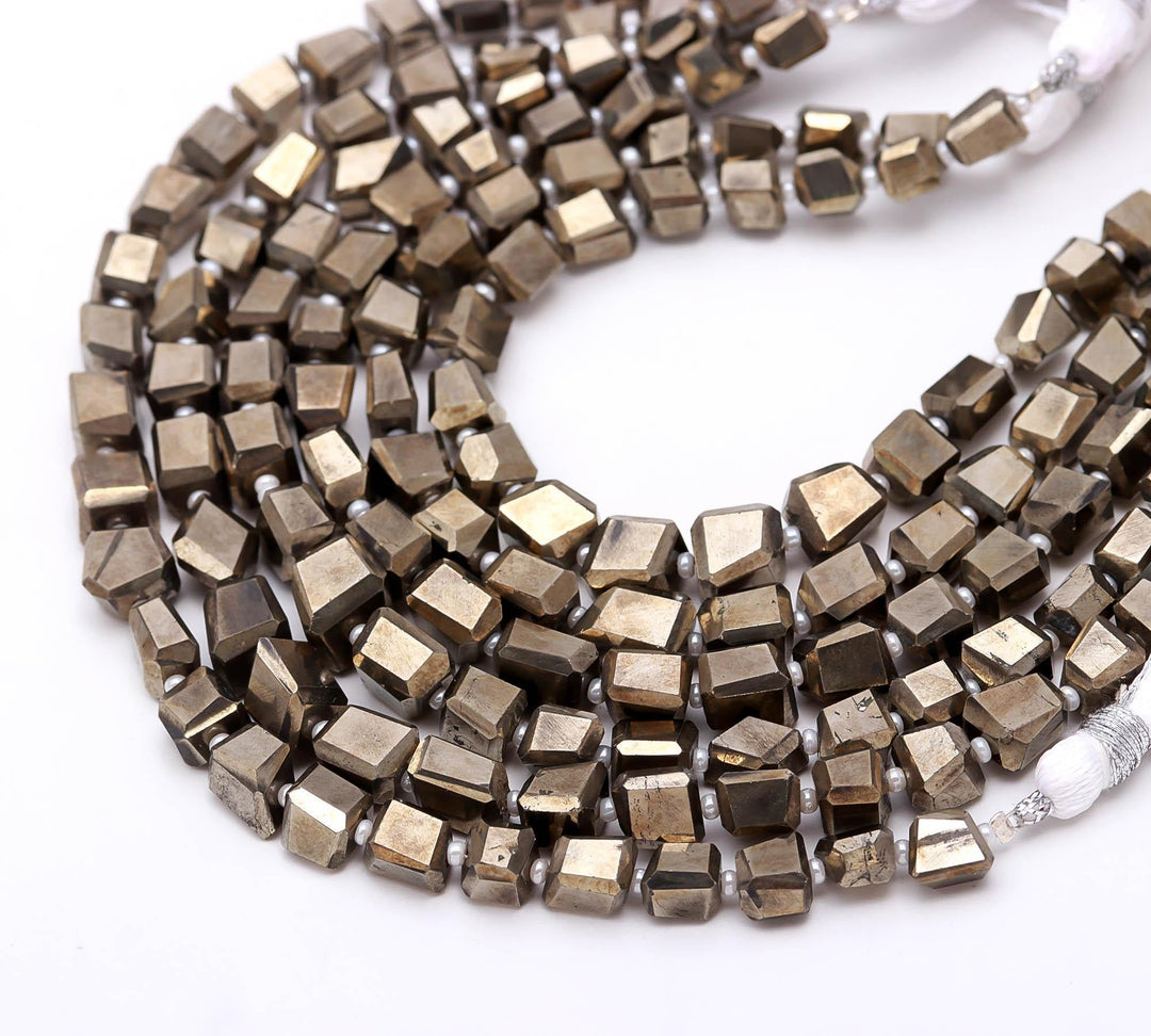 Natural Pyrite Tumble Shape Beads, Faceted Pyrite Nuggets Shape Beads, 8" Strand Fancy Jewelry Making Beads Loose Beads, 6X8 MM Approx