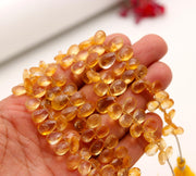 Natural Citrine Faceted Pear Shape Beads, 4-inch strand, AAA Yellow Citrine Pear Briolettes, 8-12 MM Citrine Teardrop Beads, Pear Beads