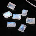 Load image into Gallery viewer, AAA+ Rainbow Moonstone Rectangle Shape Gemstone, Moonstone Faceted Baguette Stone, Fancy Cut Gemstone Beads, Jewelry Making, 10X12 MM