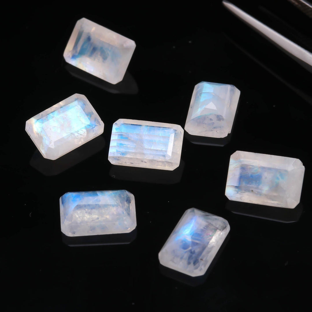 AAA+ Rainbow Moonstone Rectangle Shape Gemstone, Moonstone Faceted Baguette Stone, Fancy Cut Gemstone Beads, Jewelry Making, 10X12 MM