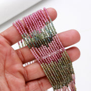 Multi Tourmaline Faceted Round Beads, Natural Watermelon Tourmaline Micro Faceted Beads, 2 MM Tourmaline Beads for Jewelry, 12.5 Inches