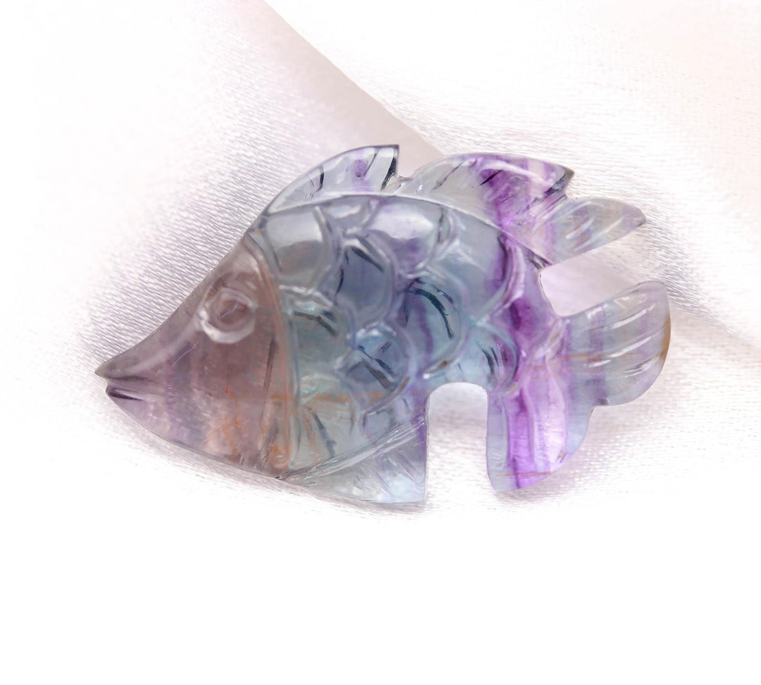 Natural Fluorite Hand Carved Deep See Fish, Multi Fluorite Fish for Jewelry Making, 21X33 MM