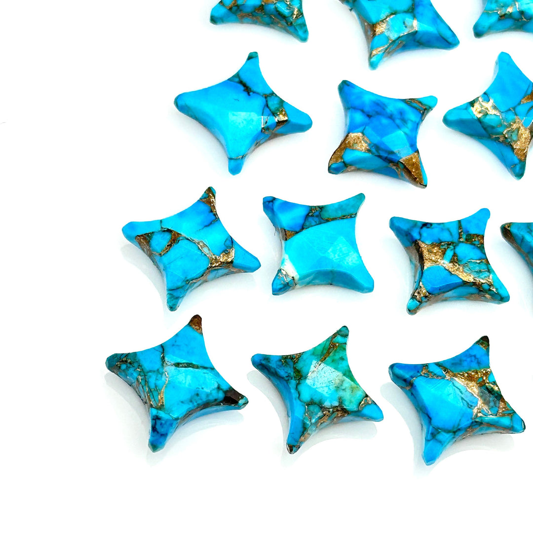 Natural Copper Turquoise Ninja Star Shape Carving Beads, Fancy Star Shape Gemstone Beads, 11X15 MM Jewelry Making Star Shape Briolette Beads