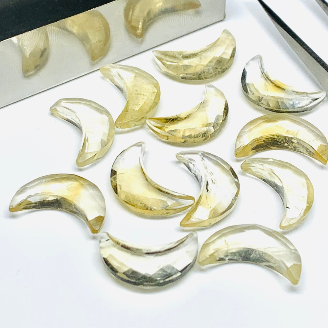 Natural Citrine Hand Carved Moon Shape Beads, AAA Citrine Faceted Crescent Moon Briolette's for Jewelry Making, 17 MM