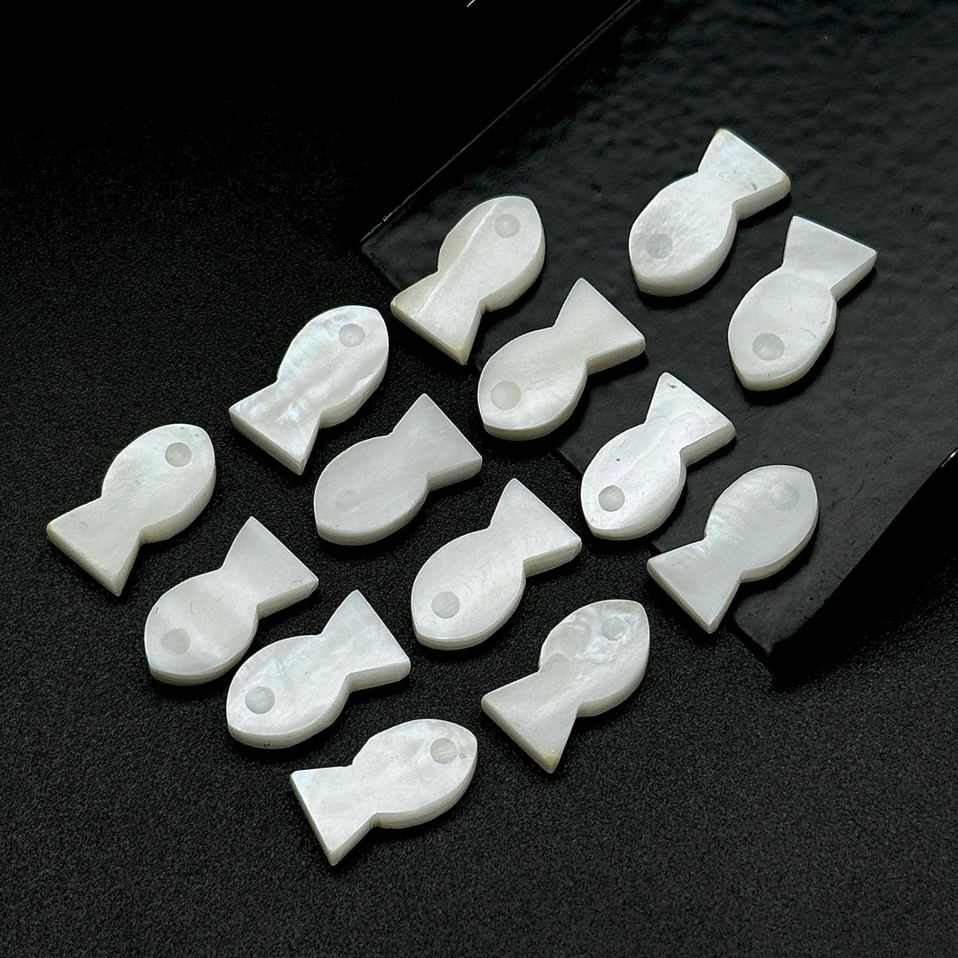 Mother Of Pearl Fish Charm Beads, Fancy Fish Shape Carved Gemstone, 7X14 MM Loose Gemstone Fishes For Jewelry, White Pearl Fish Carving