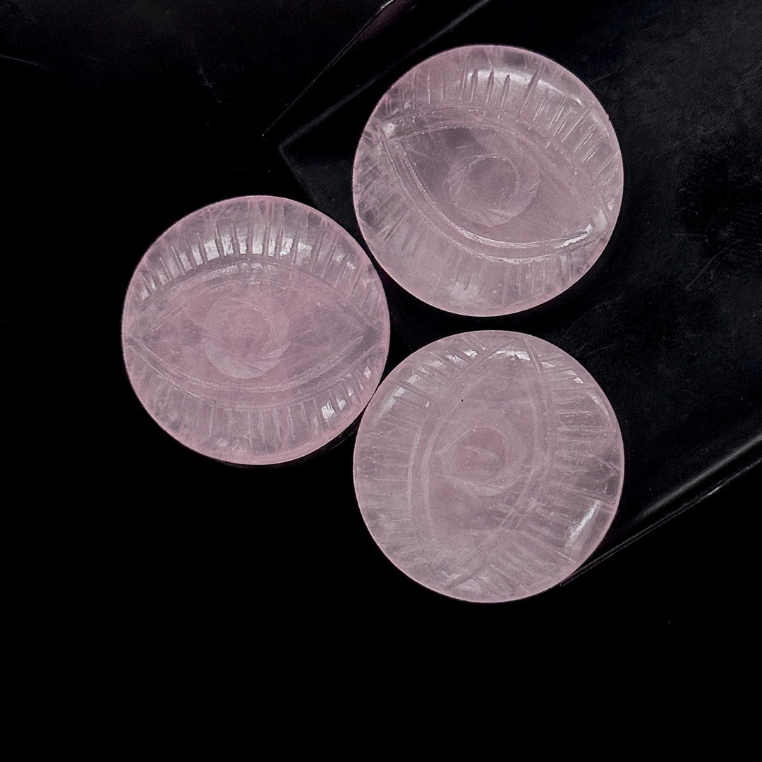 Natural Rose Quartz Evil Eye Shape Gemstone, AAA Rose Quartz Hand Carved Stone Beads For Jewelry Making, 28 MM, Round Evil Eye Carving