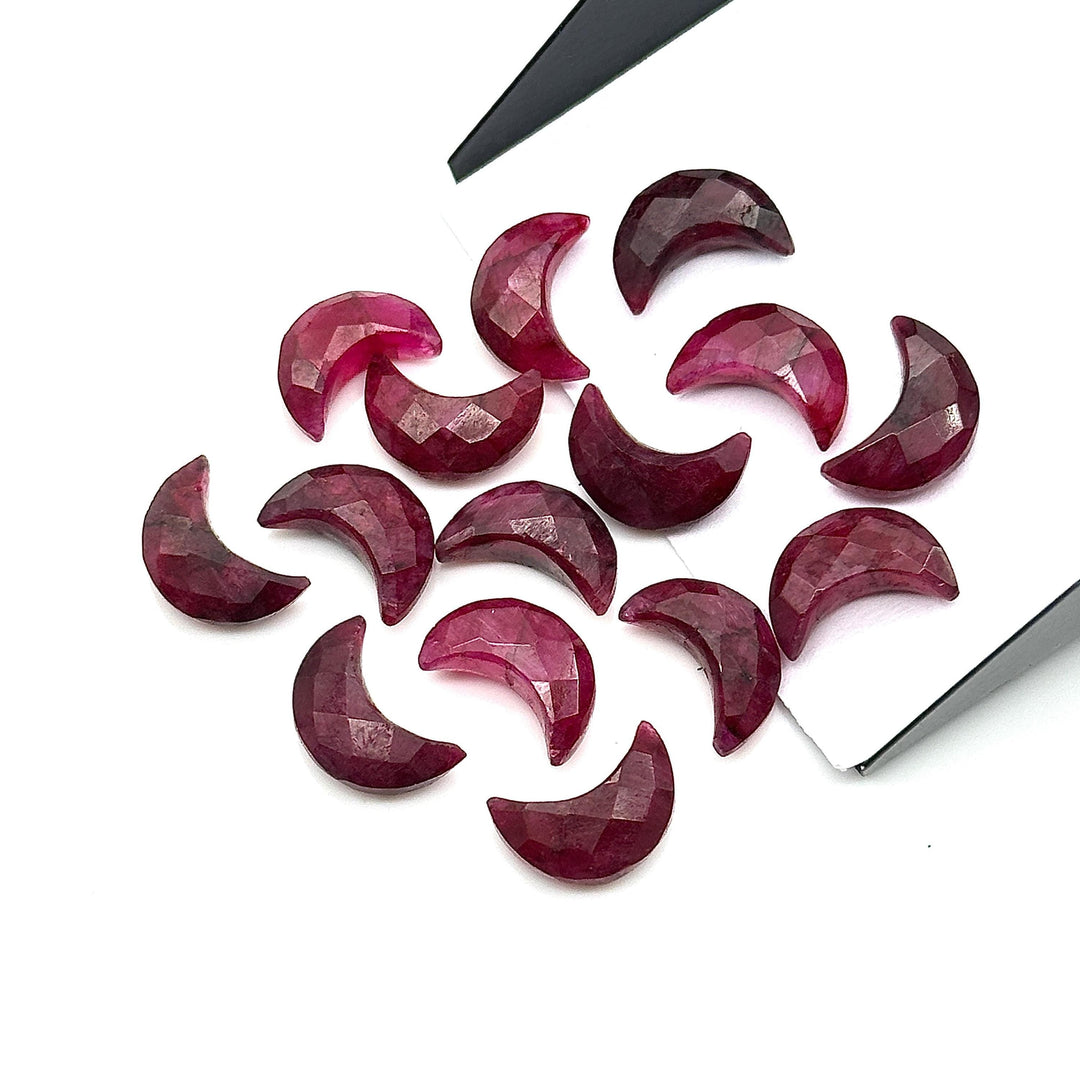 Red Colored Ruby Carved Moon Shape Beads, Faceted  Moon Shape Gemstone Beads For Jewelry, Moon Shape Charms Bead, Dyed Red Beads 12 MM