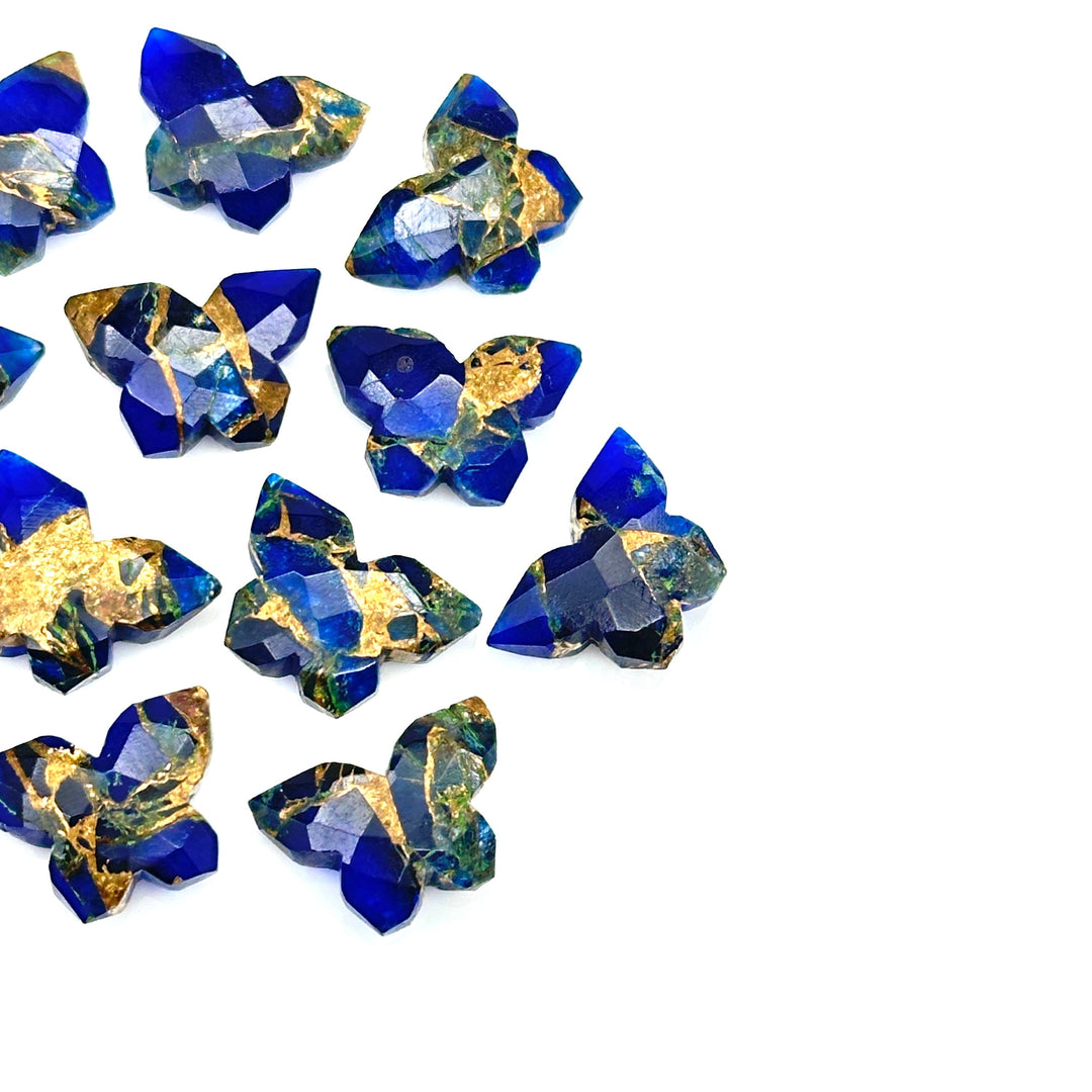 Mohave Turquoise Butterfly Gemstone, Dark Ocean Blue Mohave Copper Turquoise Butterfly, Handmade Faceted Butterfly Carving Beads, 14x10 MM