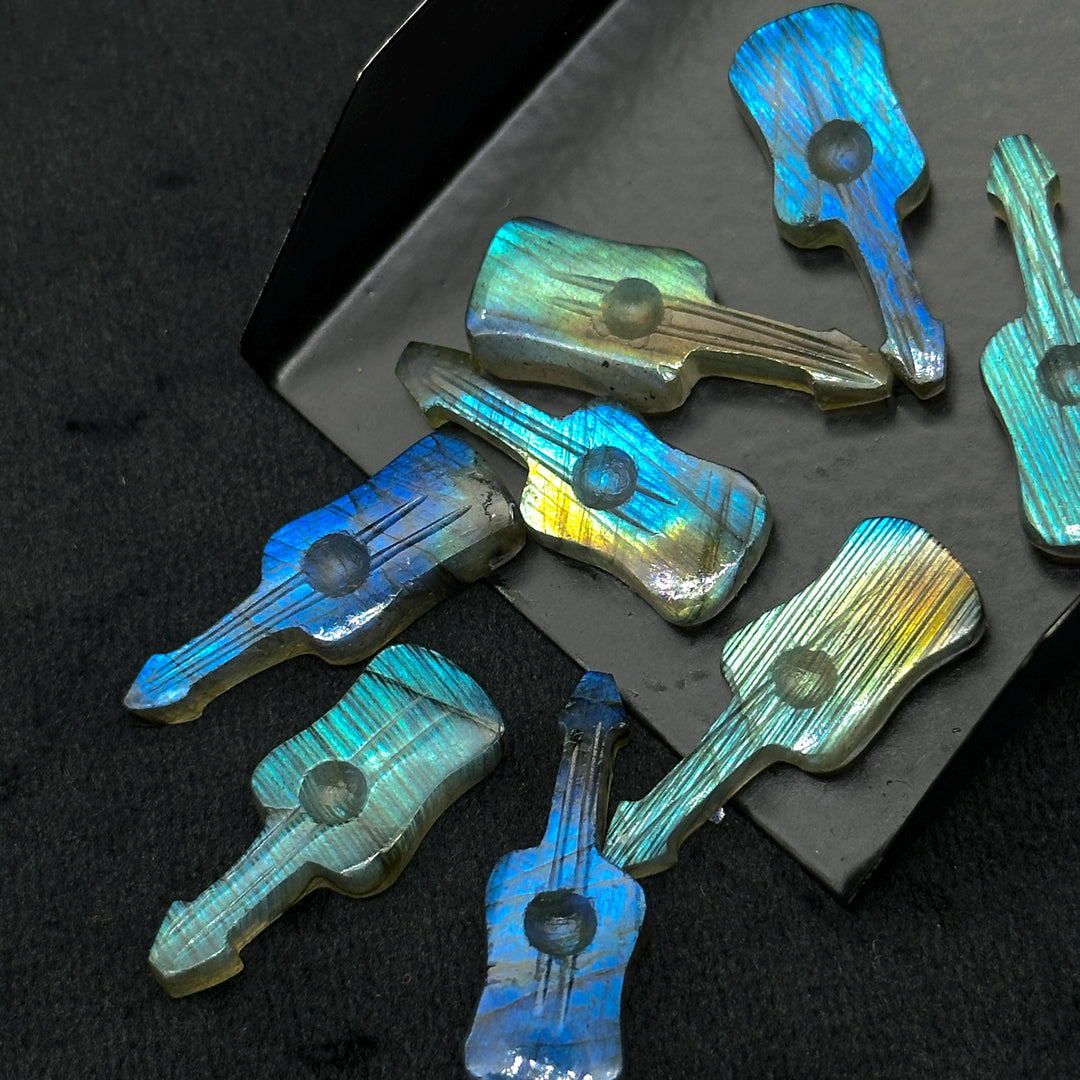 Flashy Labradorite Guitar Shape Carving Beads, Little Guitar Shape Hand Carved Gemstone, 26 MM, Miniature Guitar Gemstone, Tiny Charms