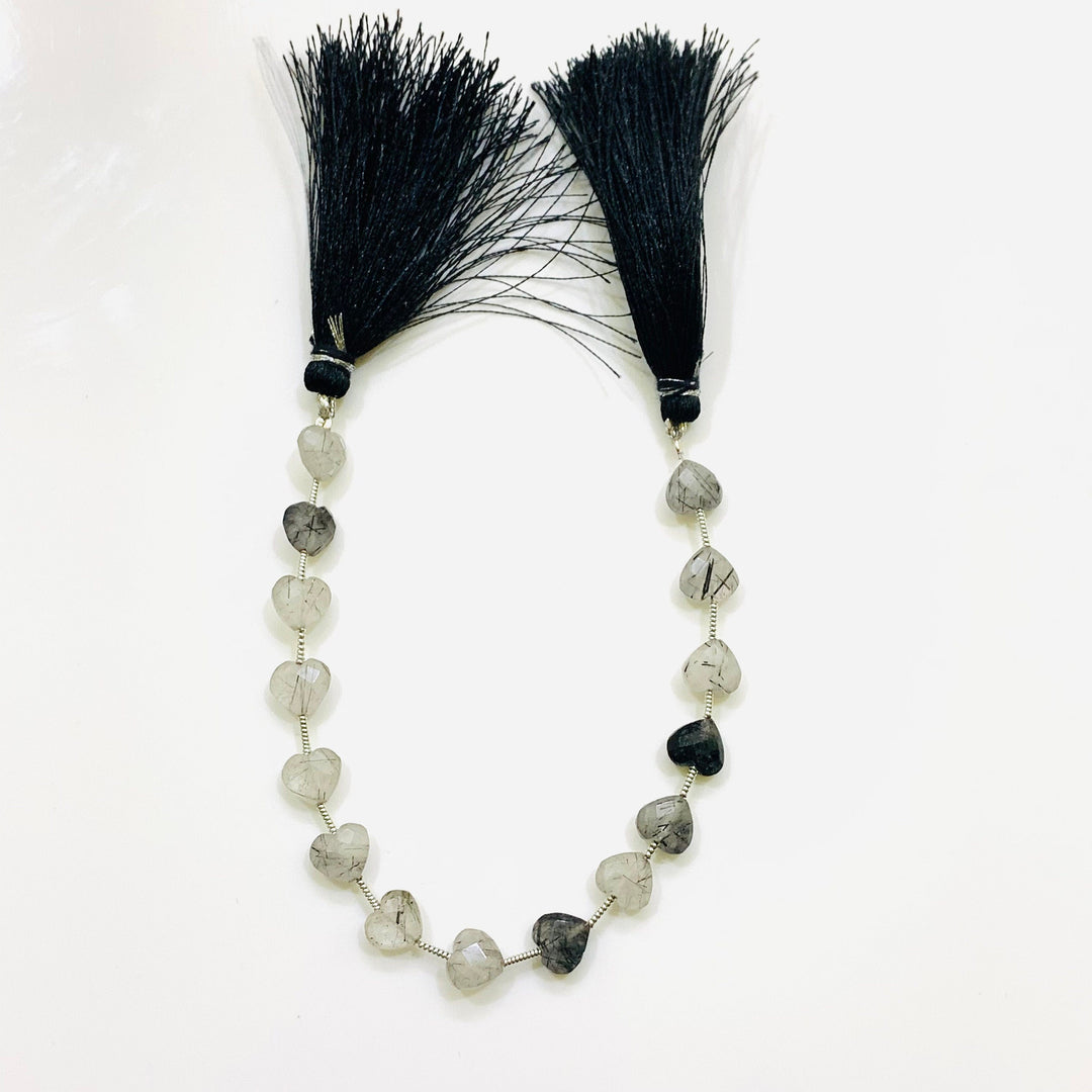 5,6,7,8,9,10 Pcs 100% Natural Black Rutile Heart Shape Faceted Briolettes, hand carved Faceted Gemstone, loose Gemstone  For Jewellery 8 mm