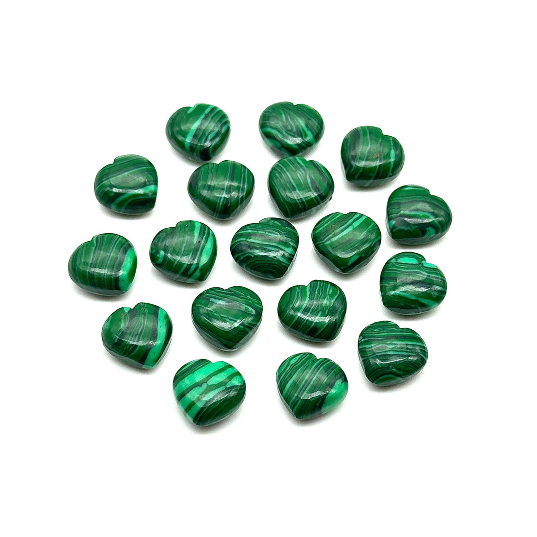 Hand Carved Malachite Heart Beads: AAA Quality, 10mm