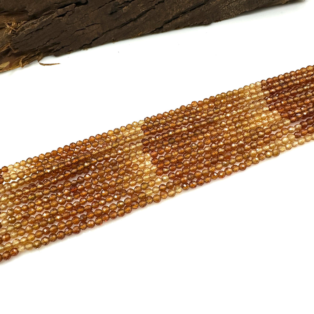 Natural Hessonite Shaded Faceted Round Shape Beads, 2 MM Brown Hessonite Gemstone Beads, 13 Inched Hessonite Loose Beads Strand for Jewelry