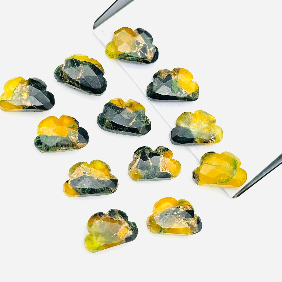 New Mohave Copper Turquoise Clouds Shape Beads, Yellow & Black Copper Turquoise Faceted Beads, Hand Carved Cloud Gemstone Beads, 12X9 MM
