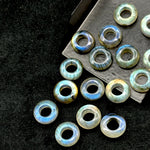 Load image into Gallery viewer, Labradorite Donut Gemstone Beads: 12mm Blue Fire Carved Jewelry