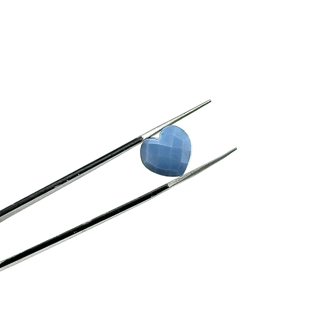 Blue Opal Heart Briolette Beads: Hand Carved Faceted Gemstone, 12mm