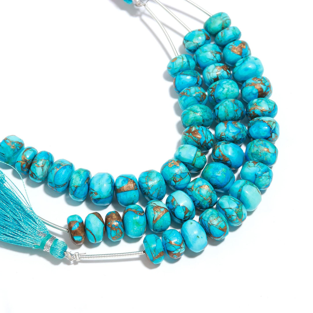 AAA Copper Turquoise Smooth Beads, Blue Copper Turquoise Smooth Rondelle Beads, 8 - 9 MM Healing Turquoise Beads for Jewelry, Loose Beads