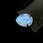 Load image into Gallery viewer, Hand Carved Rainbow Moonstone Fish Carving: Blue Flashy Briolette (22X28 MM)