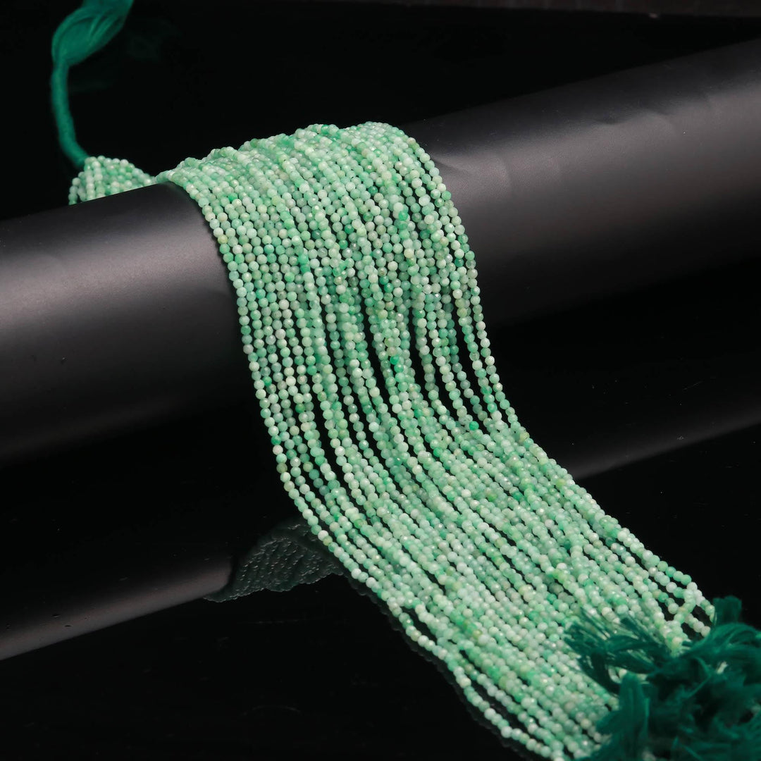 Natural Emerald Faceted Round Beads, Green Emerald Micro Faceted Beads, 2 MM Emerald Beads for Jewelry, 13 Inches