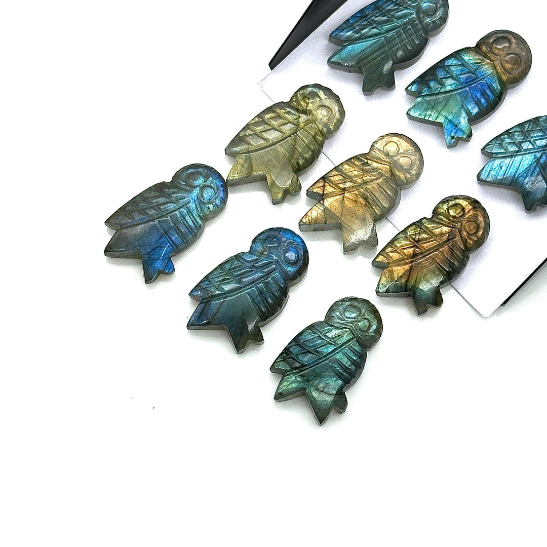Natural Labradorite Owl Shape Gemstones, Hand Carved Owl Shape Stone, Flashy Labradorite Owl Shape Charms, 20 MM Bird Carvings