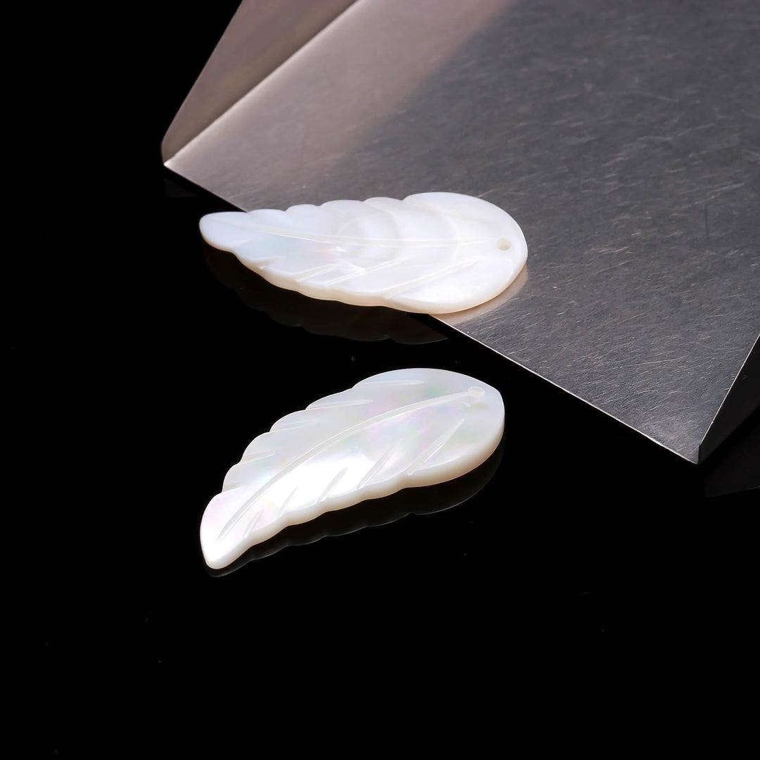 1 Pc Mother of Pearl Leaf Shape Beads, AAA Luster Pearl Leaf Shape Charms, Top face Drill Pearl Charms, Jewelry Making Beads, 30 MM