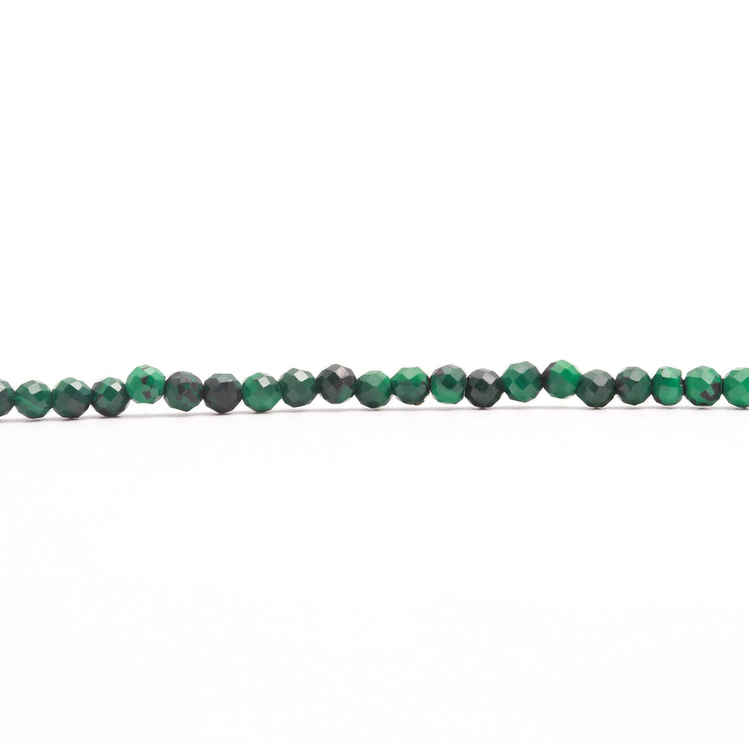 Natural Malachite Faceted Round Beads, AAA Green Malachite Micro Faceted Beads for Jewelry Making, Loose Wholesale Beads, 3 MM 12.5 Inches