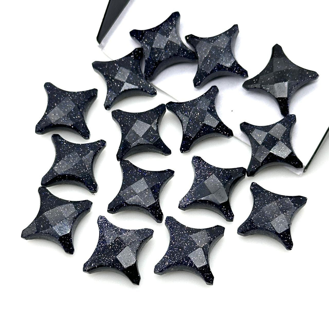 Black Sunstone Ninja Star Beads: Faceted Gemstone Carvings (11x15 mm)
