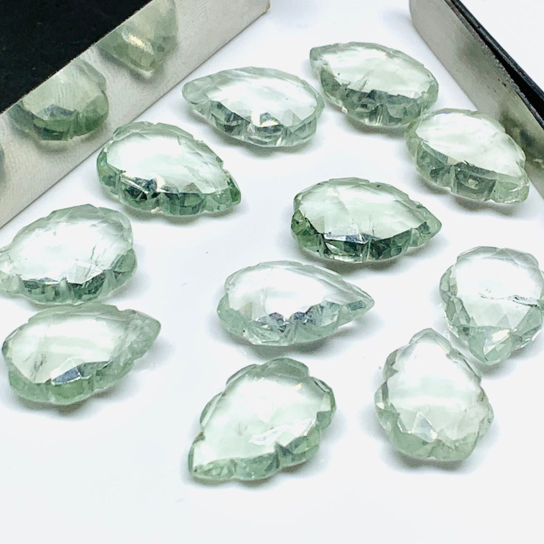 2,3,4,5 pcs Natural Green Amethyst Leaf Shape Carving Gemstone Beads, Fancy Shape Briolette, Carved Leaves Shape Beads For Jewelry, 16X10 MM