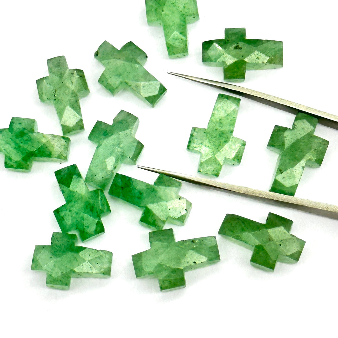 Green Strawberry Cross Shape Beads ~ Healing & Protection Gemstone Beads ~ Faceted Strawberry Beads ~ 15 MM Cross Charm Beads ~ Green Beads