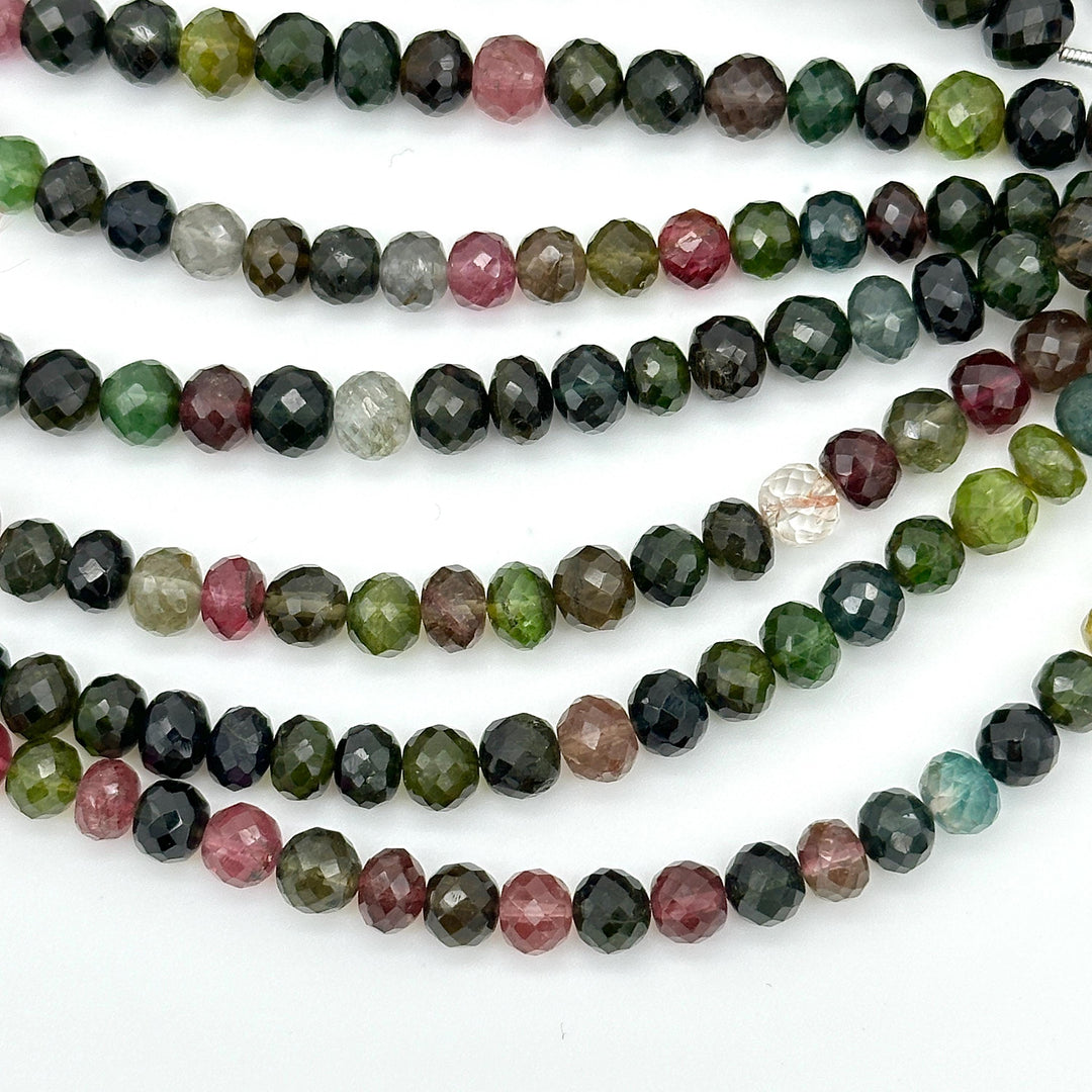 Dark Tourmaline Faceted Round Beads, Natural Multi Tourmaline Faceted Beads, 6 - 6.5 MM Mix Tourmaline Beads For Jewelry, 4 Inch Strand