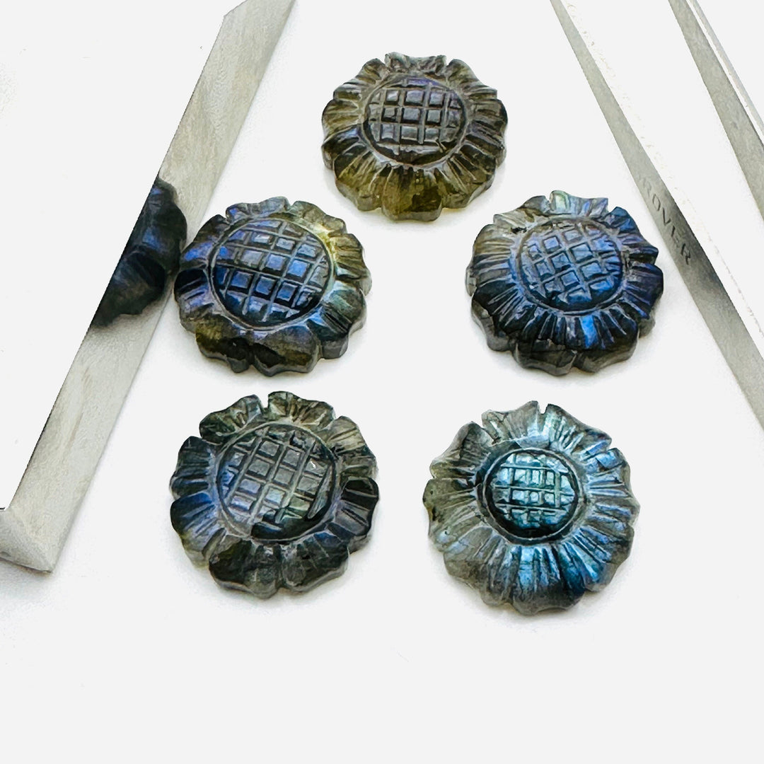 AAA Quality 100% Natural Labradorite Flower Shape Carved Gemstone, Flower Shape Carving, Carved Gemstone For Jewellery 18.5 mm